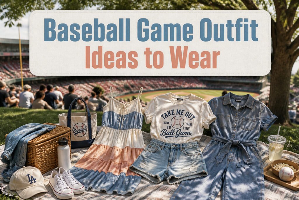 Various baseball game outfits displayed on models.