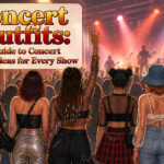 Various concert outfits displayed, showcasing diverse styles and accessories.