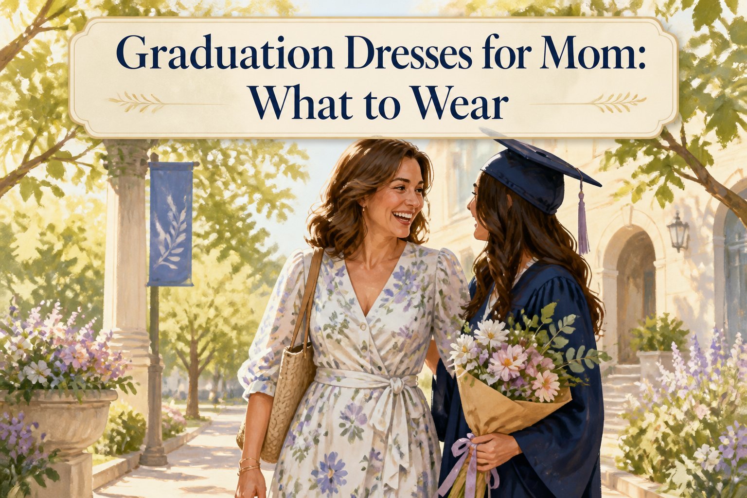 A variety of graduation dresses displayed for moms.